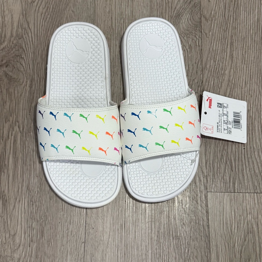 Puma White Cool Cat Bold Girls' Slides JR 4Y